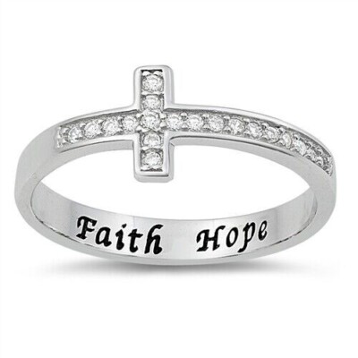 Sideway Cross Ring Rhodium Plated Sterling Silver 925 Height 8 mm