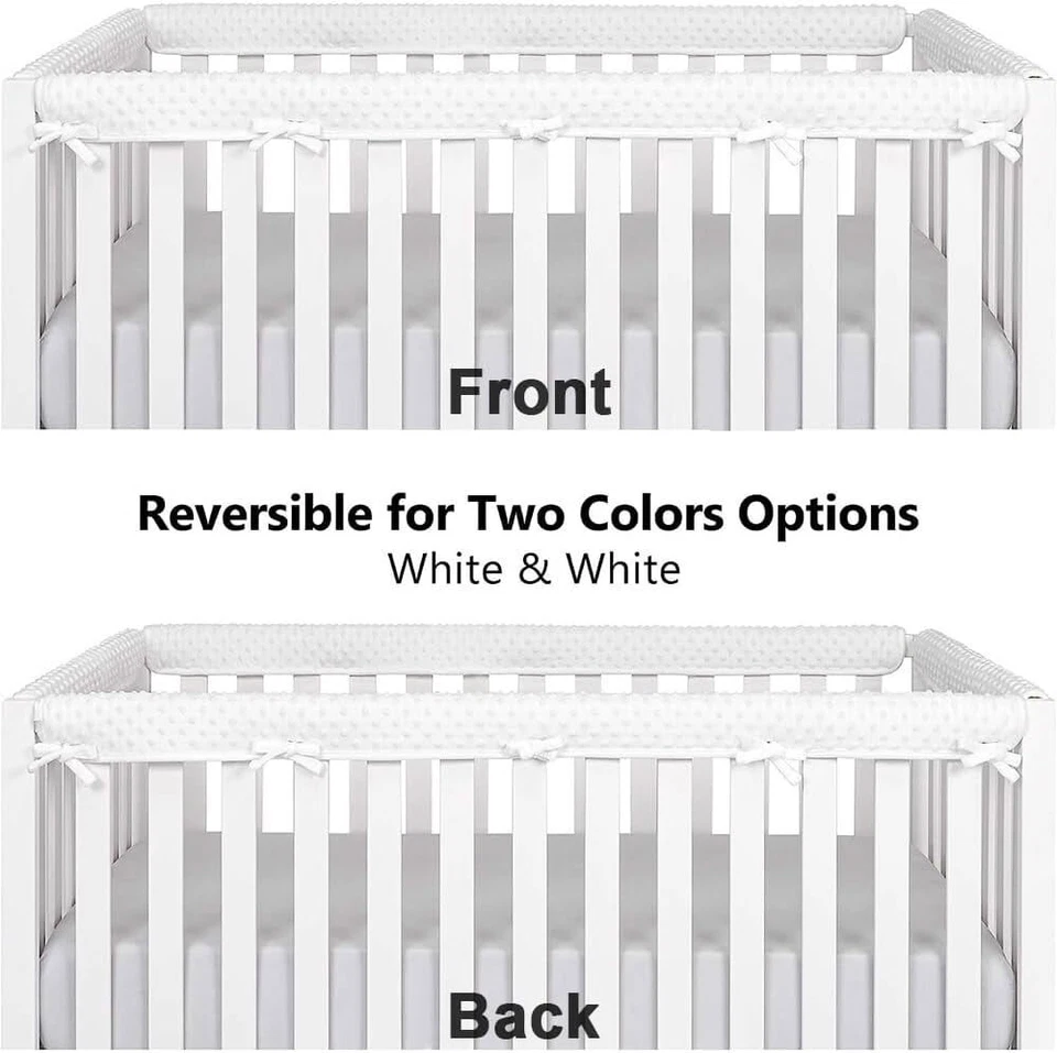 4Pcs Quilted Standard Crib Rail Cover Protector Safe Teething Guard Wrap White - Image 3 of 4