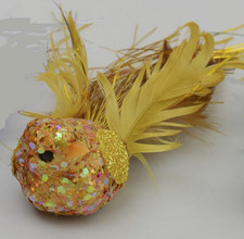 Gold Feathered Bird Christmas Decorations / Ornaments 16cm Pack x4