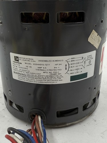 EMERSON K55HXEFD-7277 Blower Motor 3/4HP 115V 1075RPM 3SPD 60Hz 1PH 51-25327-01 - Picture 2 of 4