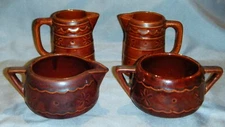 MCM MARCREST MCR2 Daisy & Dot Brown Glazed Stoneware Creamers & Sugar Bowl