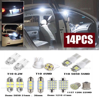 14-Piece T10 LED Interior Light Kit For Cars - Super Bright 6000K-8000K White, Fits Dome, Map & License Lights