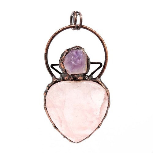Vintage Crystal Heart Stone Pendant Amethyst Rose Quartz Charms Bohemia Jewelry - Picture 12 of 48