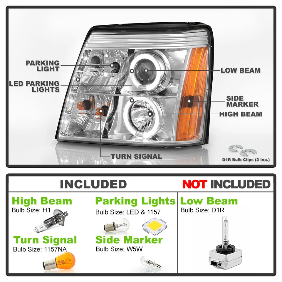 Faros proyectores LED halo 2003-2006 Cadillac Escalade [tipo HID] Foto 3 de 4