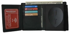 Black RFID Genuine Leather Badge ID Holder Trifold Wallet