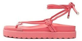 Schutz Siena Sport Pink Faux Leather Vinyl Strap Ankle Lace Up Low Heel Sandals - Picture 1 of 2