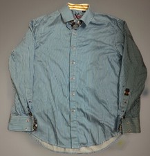 Robert Graham Shirt Men s Stripe LS Flip Cuff Collar Button Up Blue Large