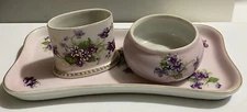 Antique Lefton 3 Piece Vanity Dresser Hand Painted Purple Violets Pale Lavender