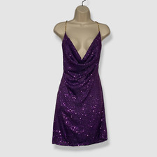 $340 Lace The Label Women's Purple Sequin Chain Strap Slip Dress Size S