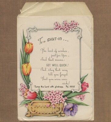 Unused Vintage 1930s Greet-O-Card RELIGIOUS GET WELL QUICK Blank Card & Envelope