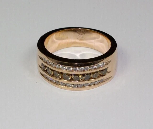 Anillo de banda de diamantes marrones de corte redondo de 3 quilates para hombre enchapado en oro rosa de 14 quilates Foto 4 de 4