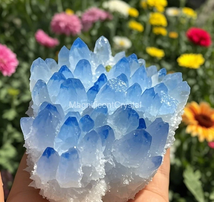 2025Rare Raw Blue Quartz Crystal Cluster Natural Rough Geode Reiki Art Decor - Image 4 of 4