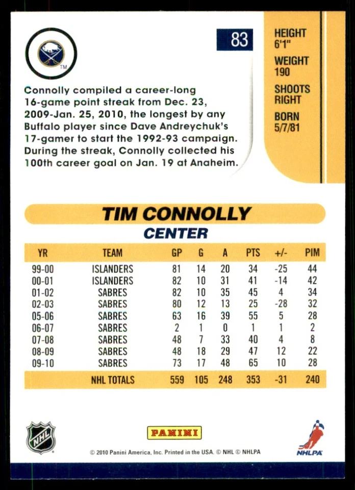 2010-11 Score Tim Connolly #83 - Image 2 of 2