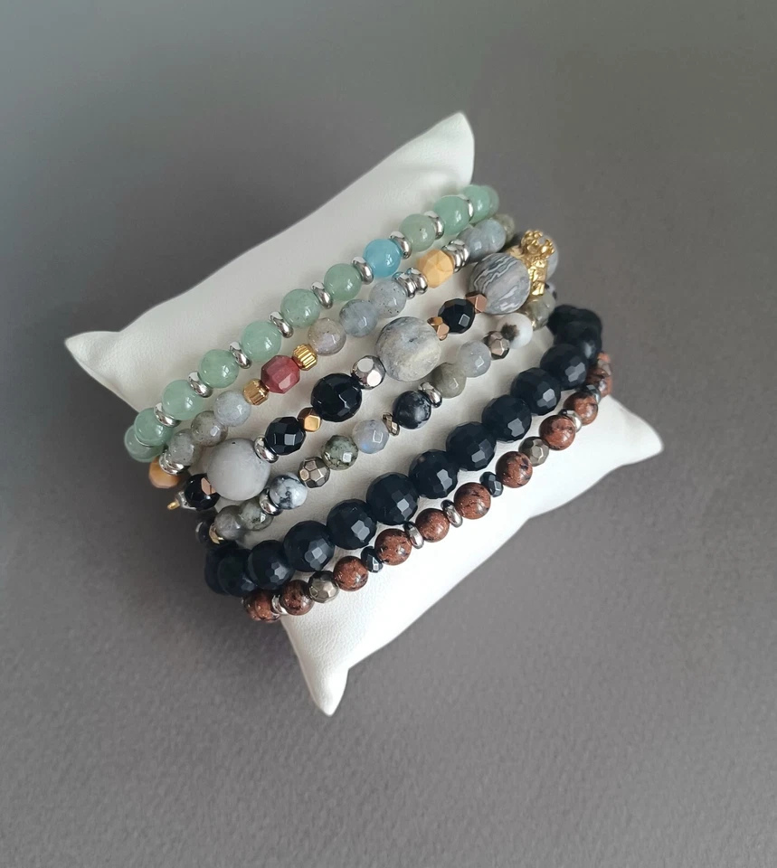 Recién Llegados - Hombre Oro Arenas Jaspe Piedra con Plata Acero Inoxidable Pulsera Foto 4 de 4