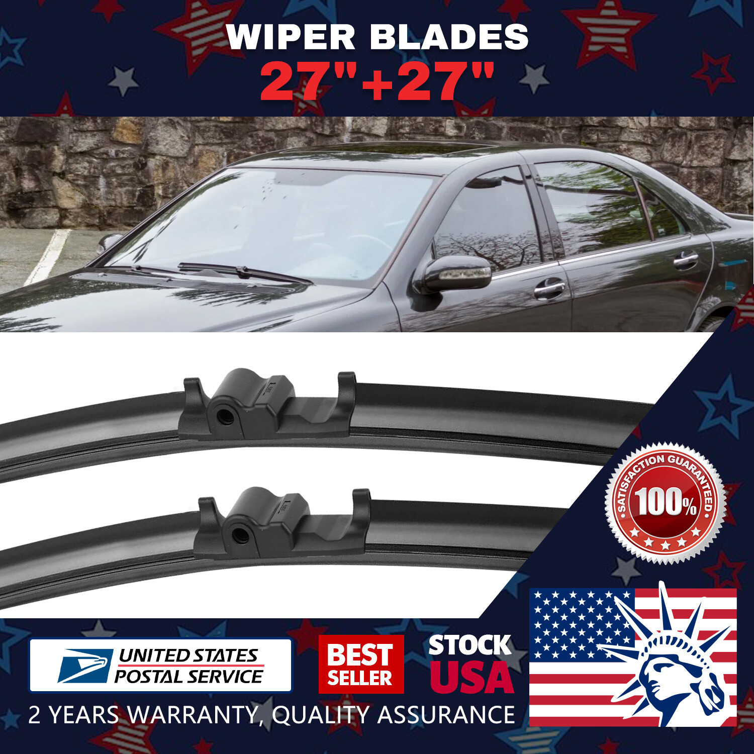 27''+27'' OEM Quality Windshield Wiper Blades Side lock All Season Applicable