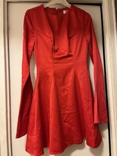HOUSE OF CB Sacha Bell Sleeve Satin Skater Dress XS Long Sleeve Red Mini