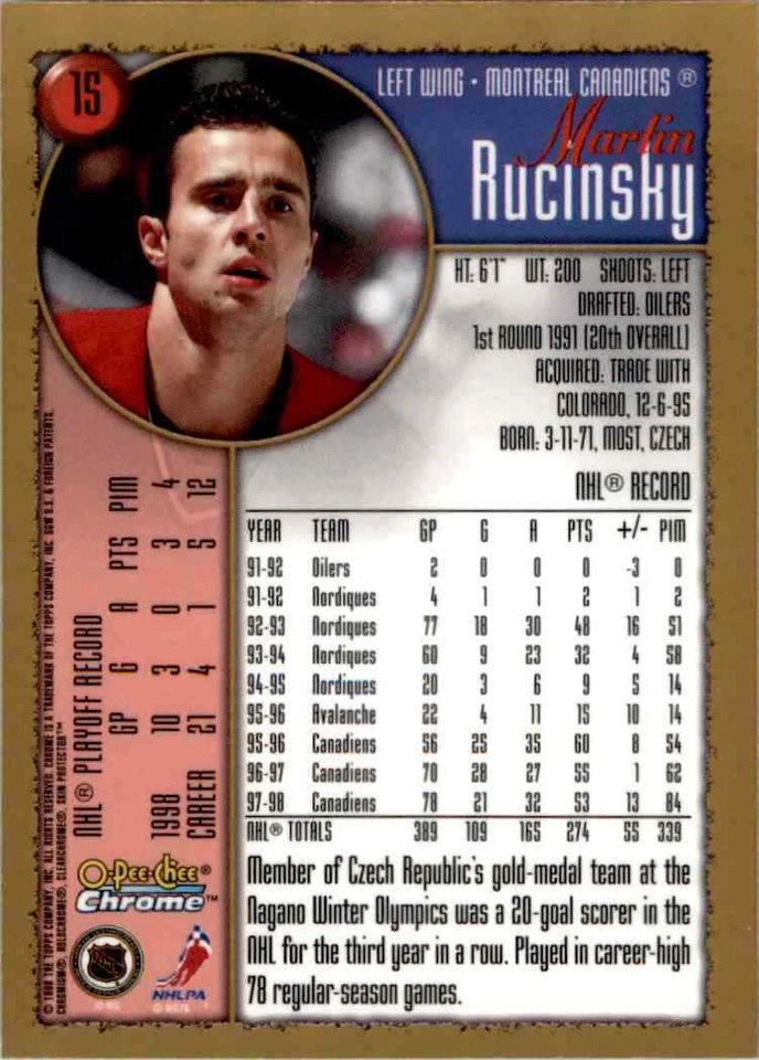 1998-99 O-Pee-Chee Chrome Martin Rucinsky #15 - Image 2 of 2