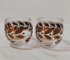 Vintage Mid Century Atomic Glass Laurel Leaf Roly Poly Cocktail Glasses