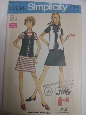 Dress Vest Turtleneck 16 Simplicity 8334 Sewing Pattern 60's FF UC Jiffy Easy