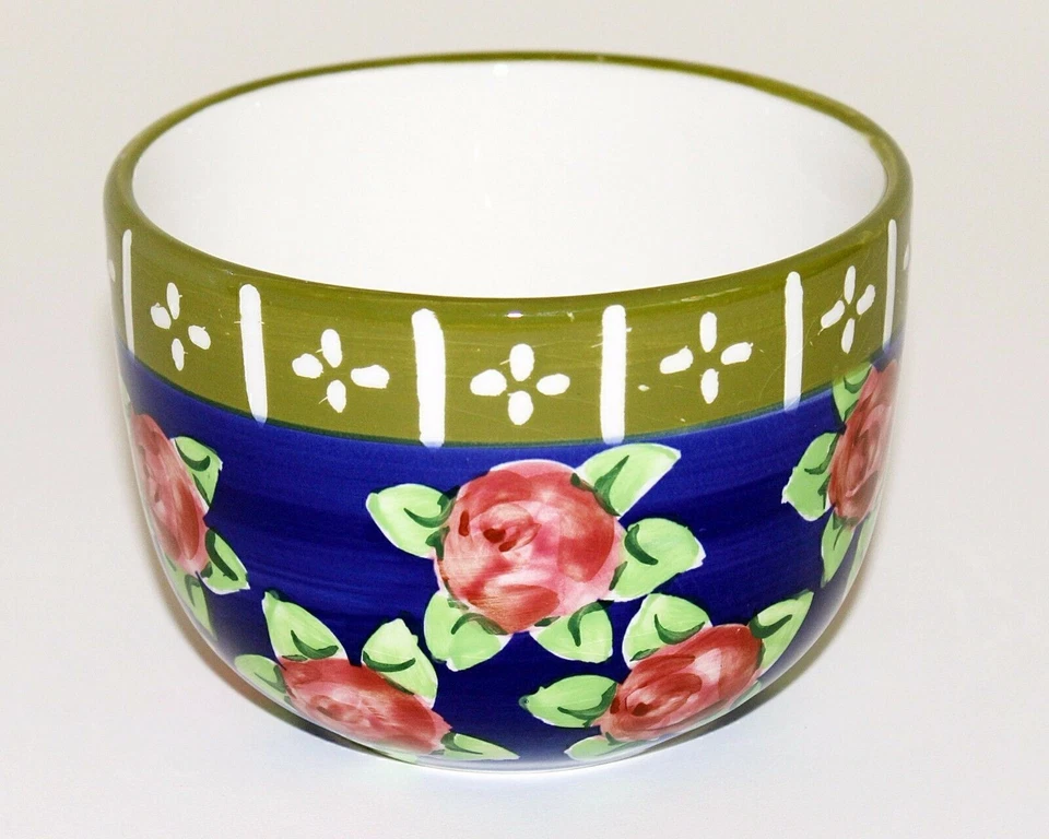 CRATE and BARREL Blue with Red Roses Ceramic Porcelain Mug Coffee Hot Chocolate - Image 4 of 4