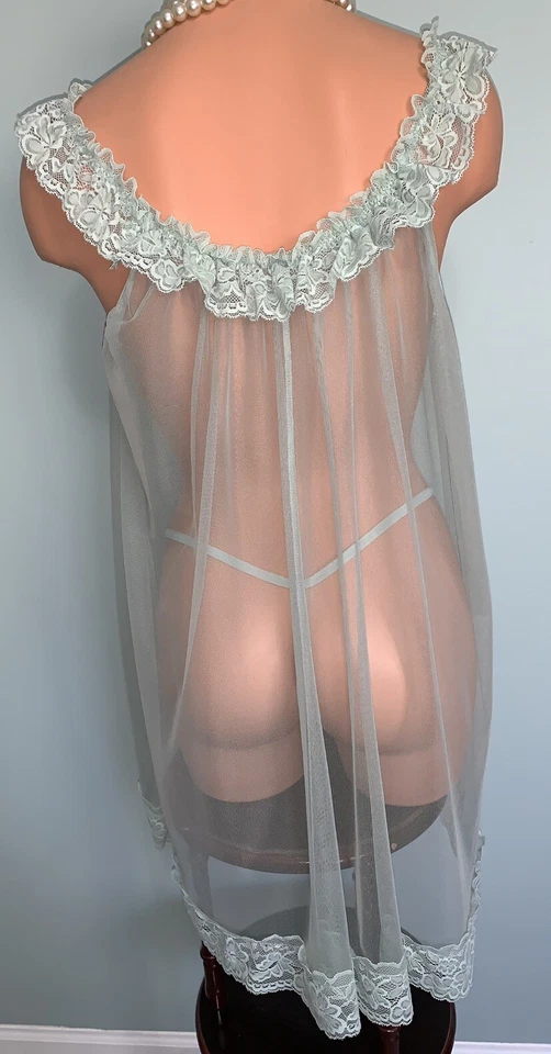 全新 Frilly Lacy Nightie 婴儿娃娃 Negligee XL 内裤缎带 雪纺透明 — 第 3/4 张图片