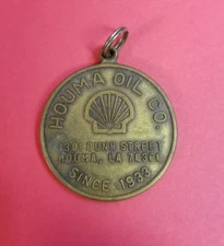 Vintage Houma Oil Co / Shell Oil Gas Advertising Mail if Found Brass Tag (B242)