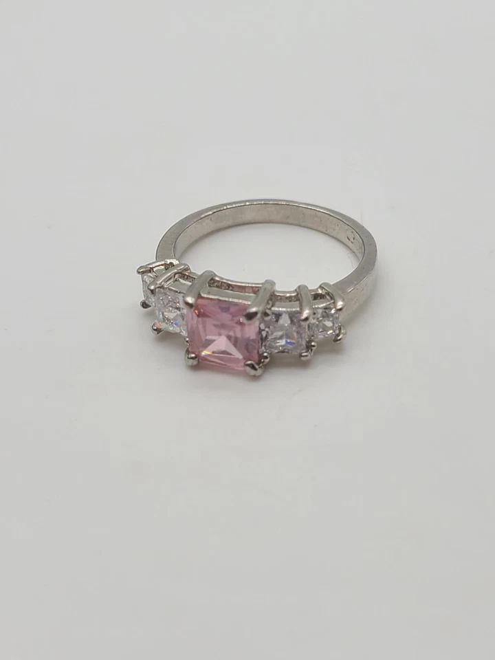 Gorgeous Pink Topaz w Accent Crystal Stamped 925 Ring Size 6 - Image 2 of 4