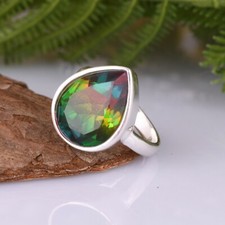 Multicolor Gemstone Jewelry 925 Silver Pear Ring With Cut Double Quartz Stone