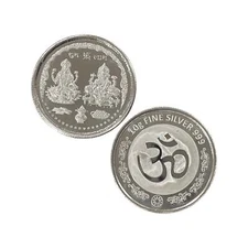 999 Pure Silver Ganesha Lakshmi / Laxmi 10 Gram Coin-Figurine#03
