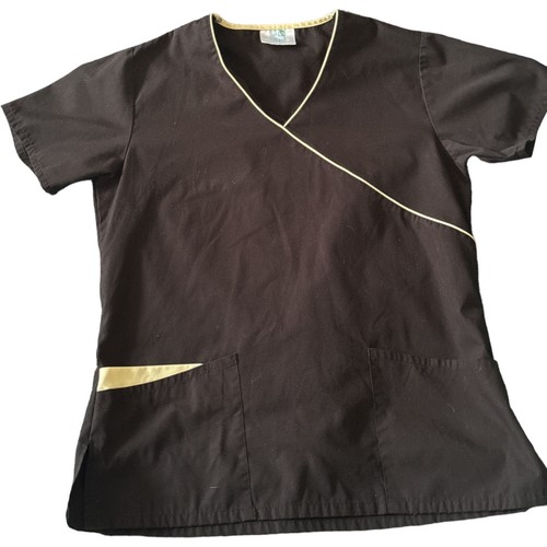 Adar Uniforms Women Scrub Top V-Neck Drawstring Tie Black Size Medium