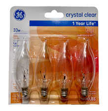 GE 33W Crystal Clear CA Type Candelabra 4 Light Bulbs E12 Base Clear 300 Lumens