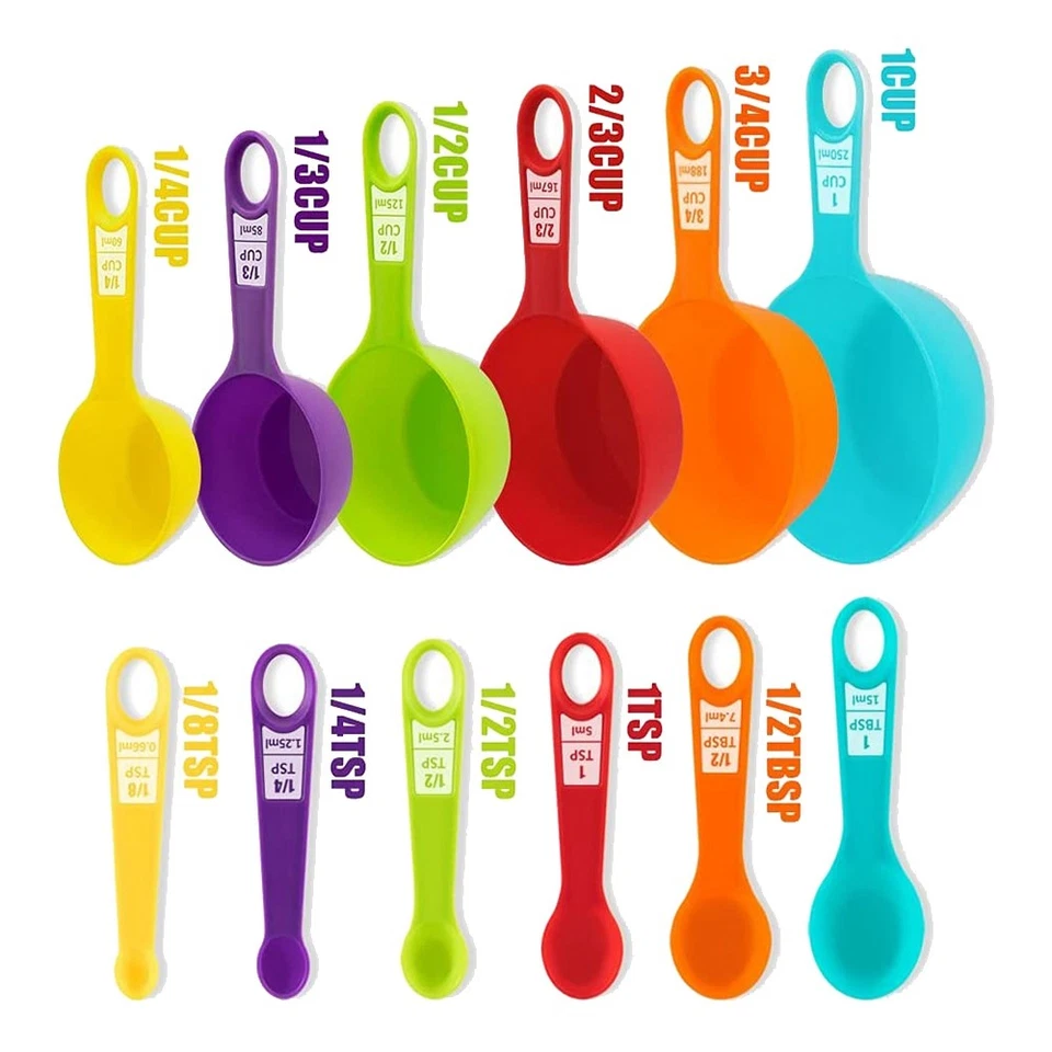12 Pcs Plastic Measuring Cups and Spoons Set,Colored Kitchen Measure Tools,9859 - Image 3 of 4