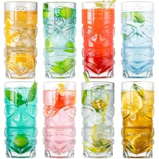 Tiki Glasses Set of 8, 14 oz Modern Bar Cocktail Glasses for Tropical Island ...