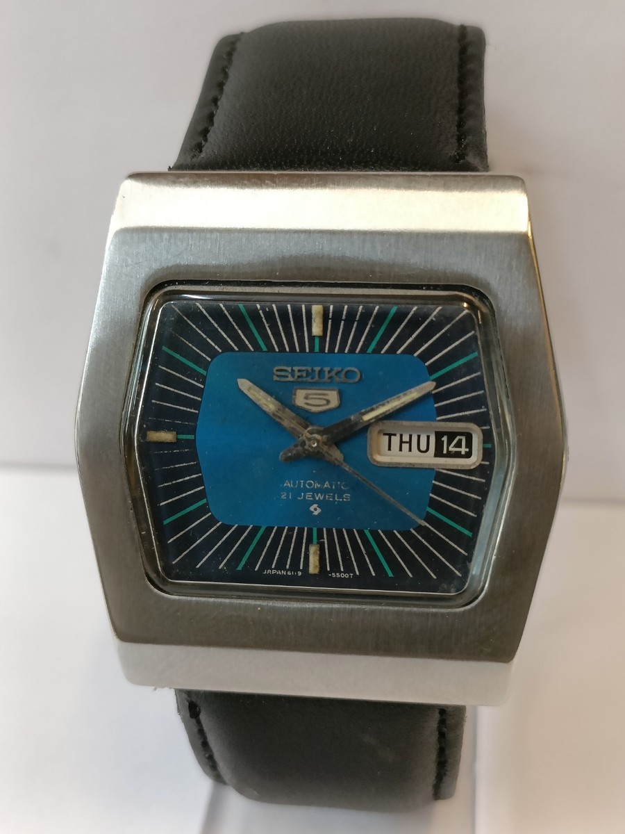 VINTAGE SEIKO 5 21J AUTOMATIC PATINA BLUE DIAL 6119-5440 JAPAN