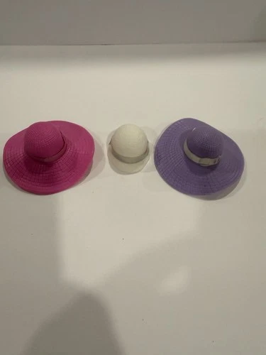 Vintage Barbie Hat Lot Pink Purple White Wide Brim Doll Accessories