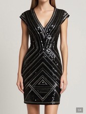 Express Black Silver Sequin Geometric Bodycon Dress V-Neck Sleeveless Size M