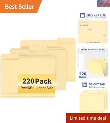 File Folder, 220 Pack File Folder, 1/3 Cut Tab, Letter Size, Filing Folder fo...