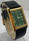 Vintage Style Seiko Slim Green Roman Dial Men's Wristwatch Leather Strap 25 mm