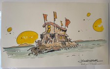VALERIAN MEZIERES " LE SKROMM " Dessin original couleur signé Dim 32,5 * 19,5 Cm
