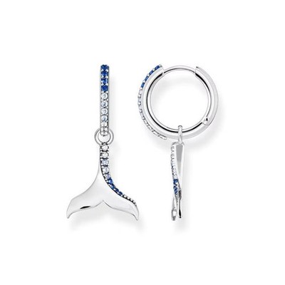 Thomas Sabo Blue Zirconia Tail Fin Hoop Earrings 925 Sterling Silver CR687-644-1