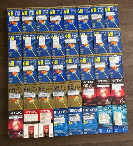 Lot Of 40 Blank MEMOREX VHS SHQ HG QS Cassette Tapes T-120 Recorded TV & Movies