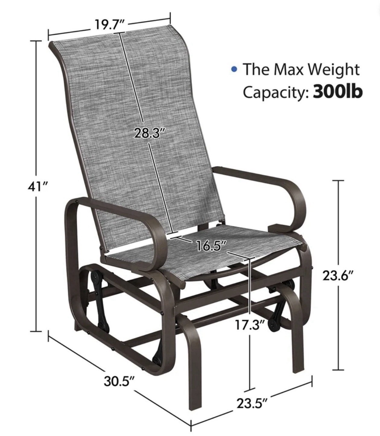 Patio Swing Single Glider Chair with Sling Fabric for Balcony Porch Gray