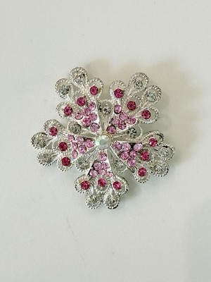 Pink Fancy Austrian Rhinestone Crystal Ornate Snowflake Wedding Brooch Pin