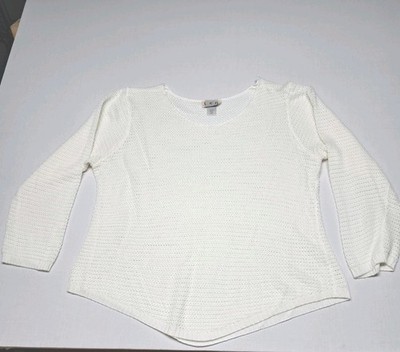 LEA & VIIO Ivory Cotton Knit Sweater XL Lightweight Textured Crew Neck Long...