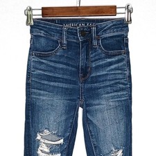American Eagle womens distressed high rise jegging size 00 stretch skinny blue