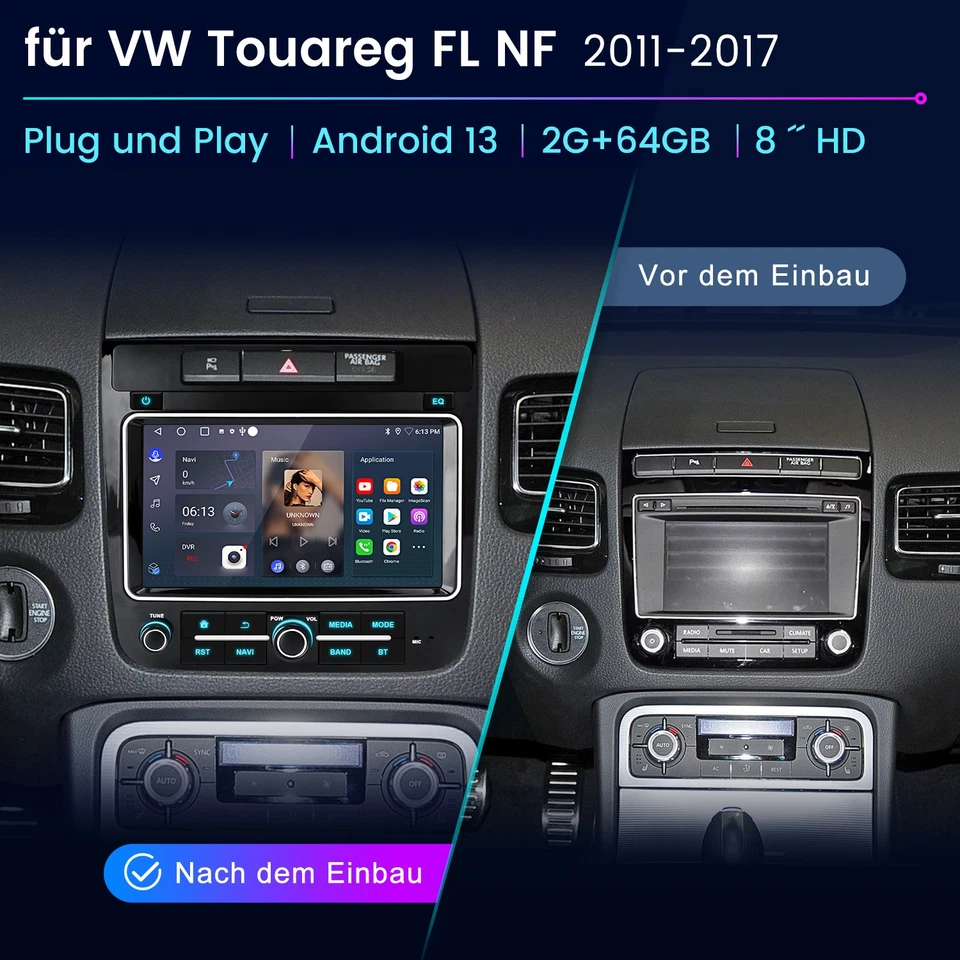 2+64GB Android 15 Autoradio Carplay GPS Navi RDS BT Für VW Touareg 7L 2002-2009 - Bild 2 von 4