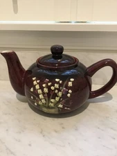 Vintage Crazy Mountain Purple Eggplant Floral Teapot 10x6” Cottage Core