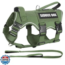 MOOGROU Tactical Service Dog Vest Harness and Leash Set,Heavy Dut