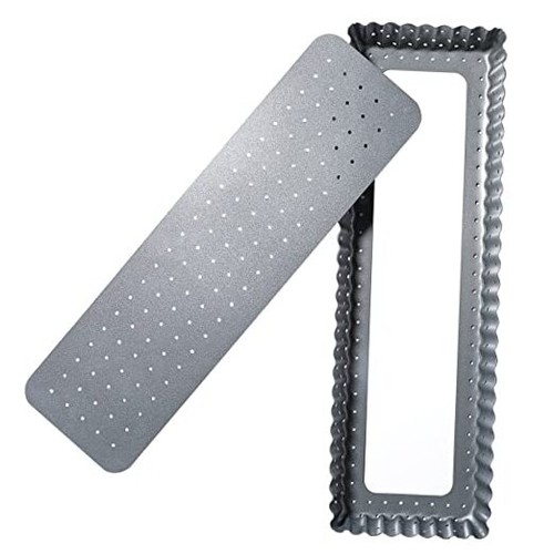 Tart Pan with Removable Bottom, 14 Inch Rectangle Quiche Pan Perforated Tart