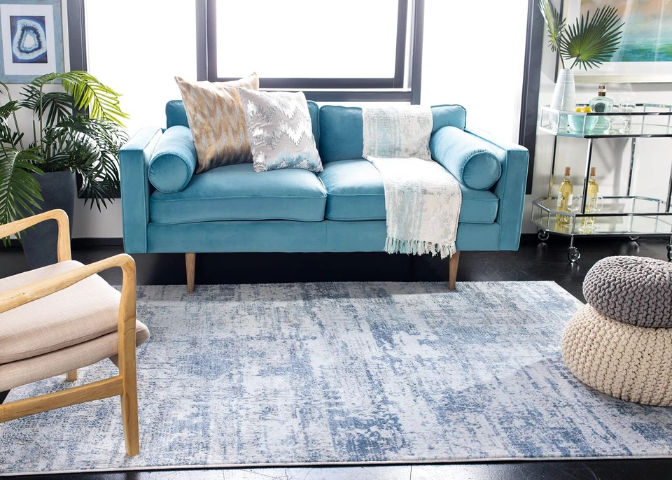 Amelia Collection Area Rug - 8' x 10', Ivory & Blue, Modern Abstract Design, ... - Image 3 of 4